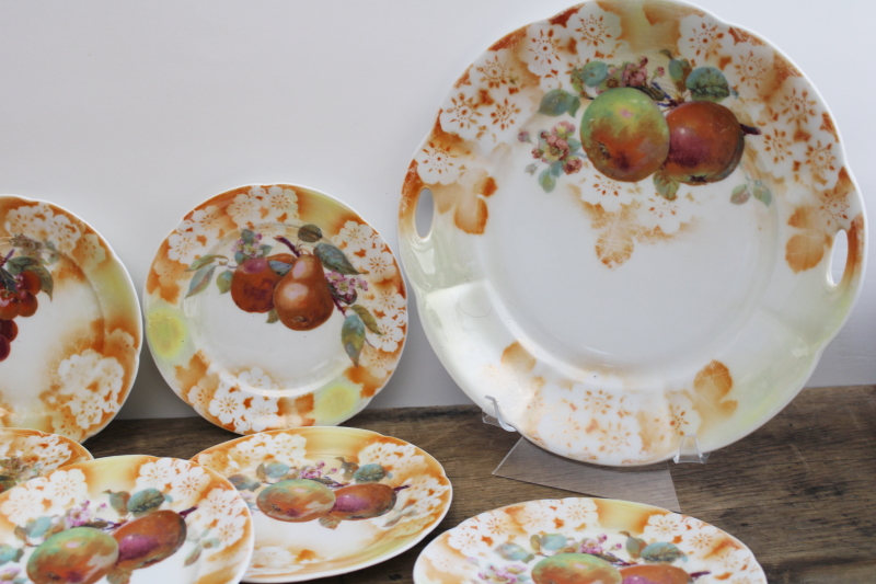 photo of Germany antique vintage luster china plates & tray dessert set w/ fruit patterns #6