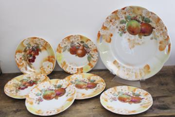 catalog photo of Germany antique vintage luster china plates & tray dessert set w/ fruit patterns