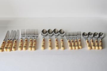 Gibson Antique Grappa grapes pattern flatware set for 4, plastic handle stainless silverware 20 pieces 