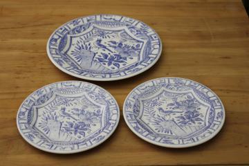 catalog photo of Gien France Oiseau Bleu dinnerware, never used blue & white bird pattern salad & canape plates