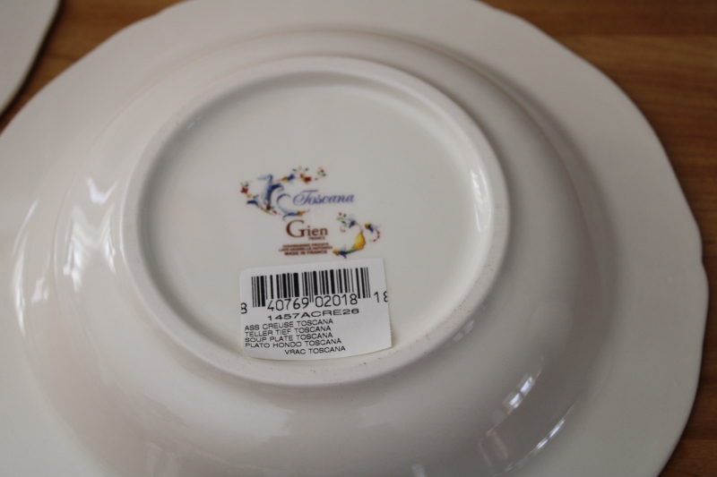 photo of Gien France Toscana pattern soup plates, lot of two large wide rim bowls new w/ labels #4