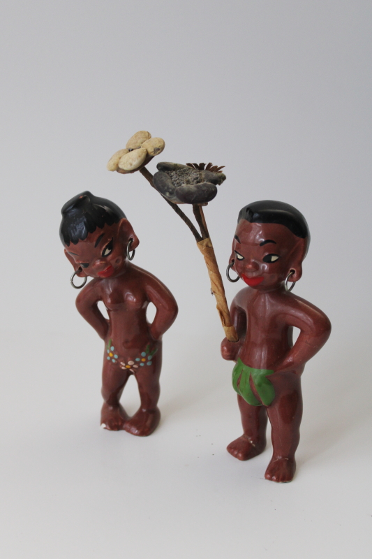 photo of Gilner California pottery mid century vintage ceramic arts figurines happy cannibals Hawaiiana #1