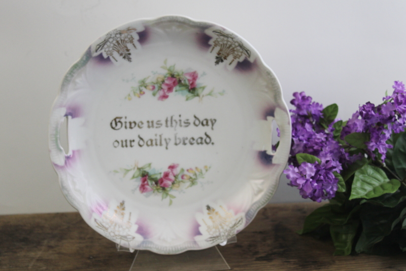 photo of Give Us This Day Our Daily Bread grace before meals plate, antique china early 1900s #1