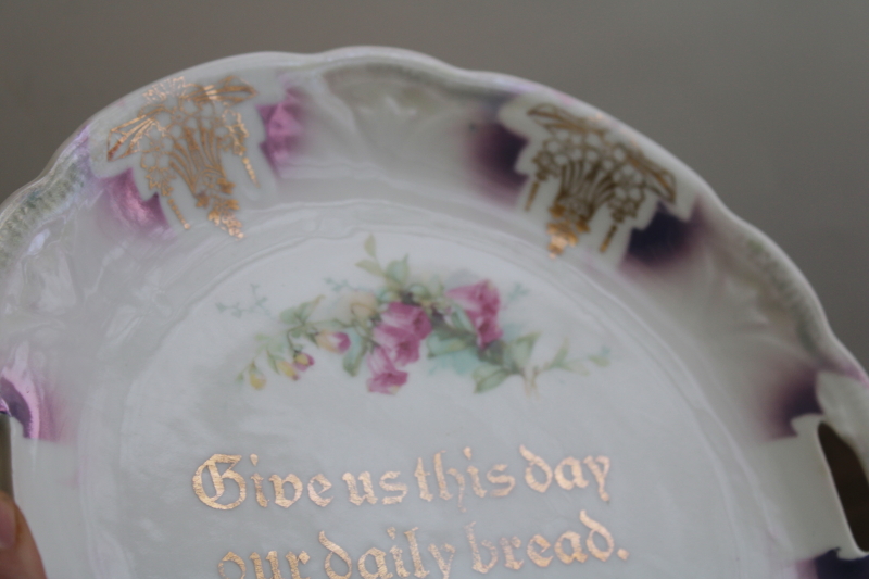 photo of Give Us This Day Our Daily Bread grace before meals plate, antique china early 1900s #3