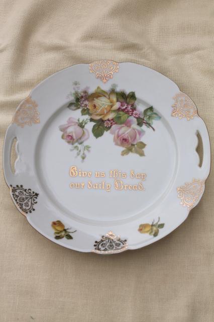 photo of Give Us This Day Our Daily Bread motto plate, antique vintage painted china bread tray  #2