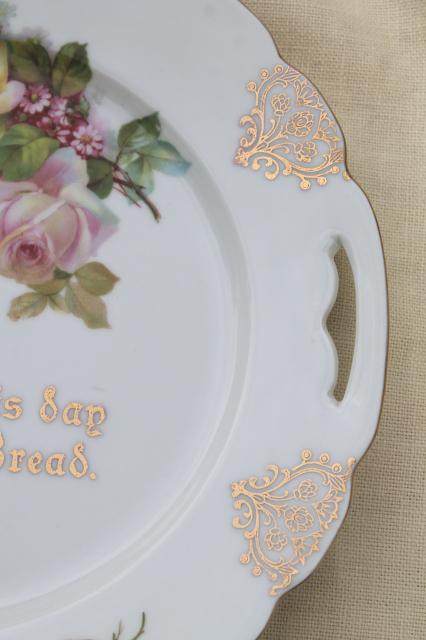 photo of Give Us This Day Our Daily Bread motto plate, antique vintage painted china bread tray  #4