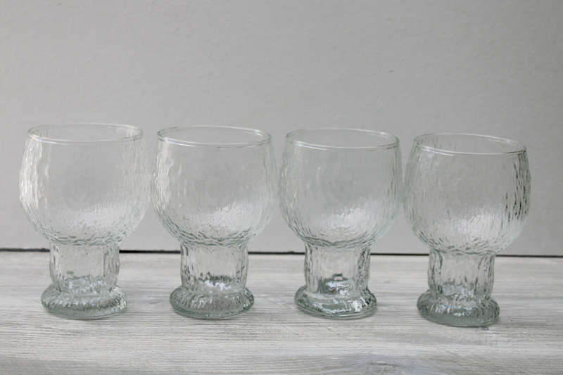 photo of Glacier ice texture crystal clear Indiana glass water goblet drinking glasses, mod vintage #1