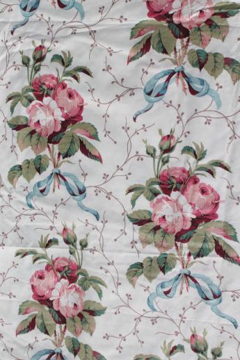 photo of Glencora rose floral chintz fabric, 90s vintage polished cotton 5 yds #1