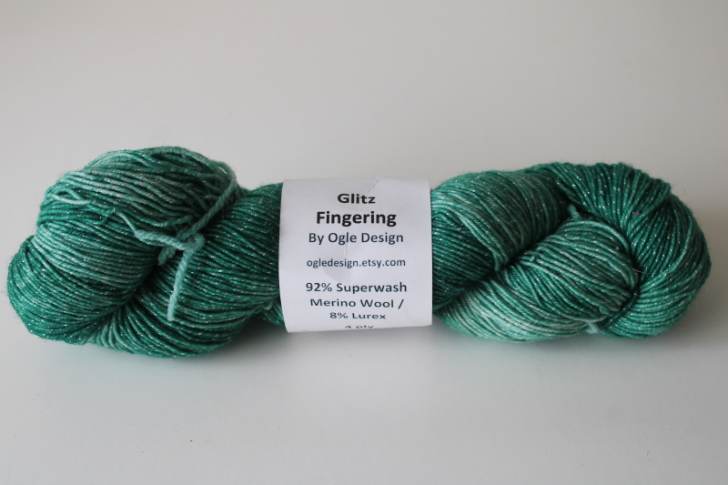 photo of Glitz sock yarn 4 ounces superwash merino wool shades of green w/ lurex metallic thread  #1