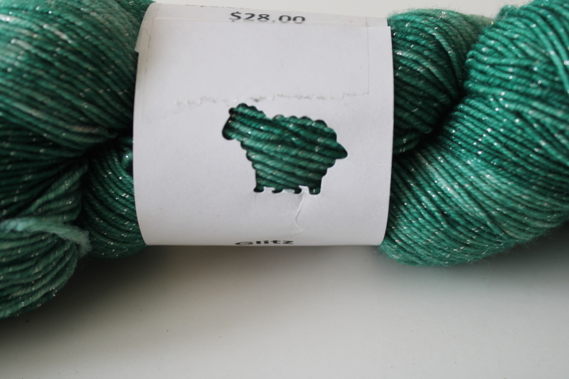 photo of Glitz sock yarn 4 ounces superwash merino wool shades of green w/ lurex metallic thread  #2