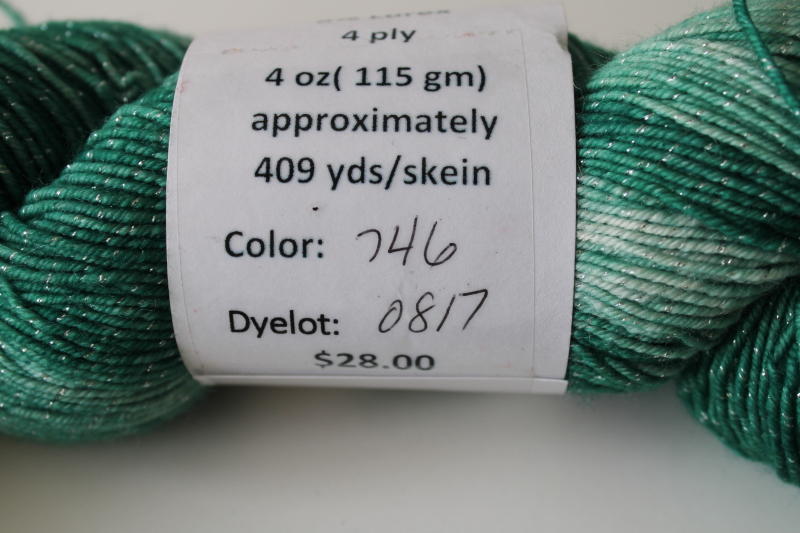 photo of Glitz sock yarn 4 ounces superwash merino wool shades of green w/ lurex metallic thread  #3