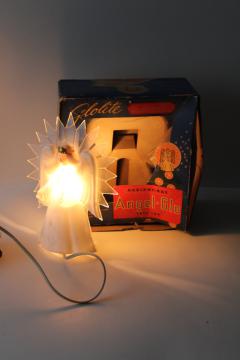 photo of Glo Lite lighted plastic angel night light Christmas tree topper, mid-century vintage