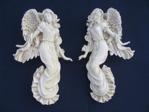 photo of God Bless This House motto and guardian angels, antique white faux plaster #3