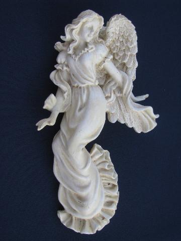 photo of God Bless This House motto and guardian angels, antique white faux plaster #4