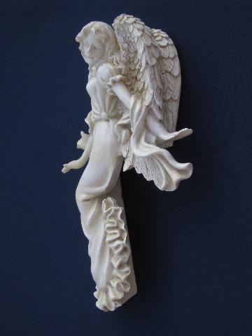 photo of God Bless This House motto and guardian angels, antique white faux plaster #5