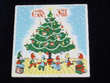 catalog photo of God Jul Christmas tile trivet, Berggren rosemaling