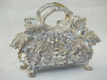 catalog photo of Godinger silver grapes napkin holder, ornate grape pattern silver plate