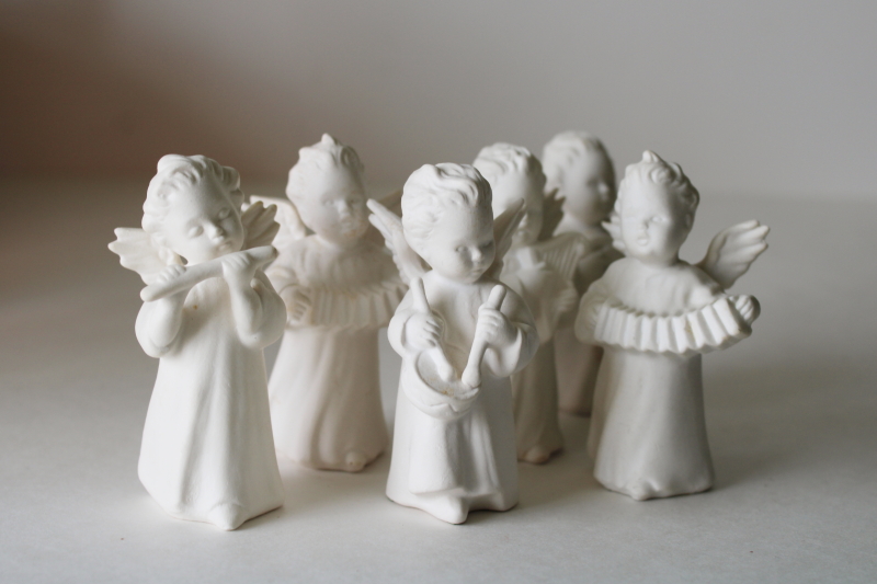 photo of Goebel W Germany all white bisque china angels w/ musical instruments, vintage figurines  #1