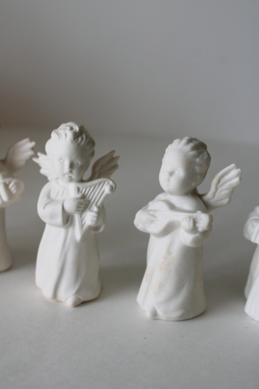 photo of Goebel W Germany all white bisque china angels w/ musical instruments, vintage figurines #2