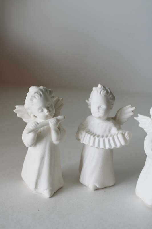 photo of Goebel W Germany all white bisque china angels w/ musical instruments, vintage figurines #3