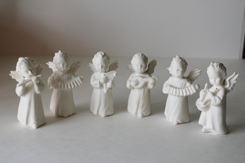 photo of Goebel W Germany all white bisque china angels w/ musical instruments, vintage figurines #5