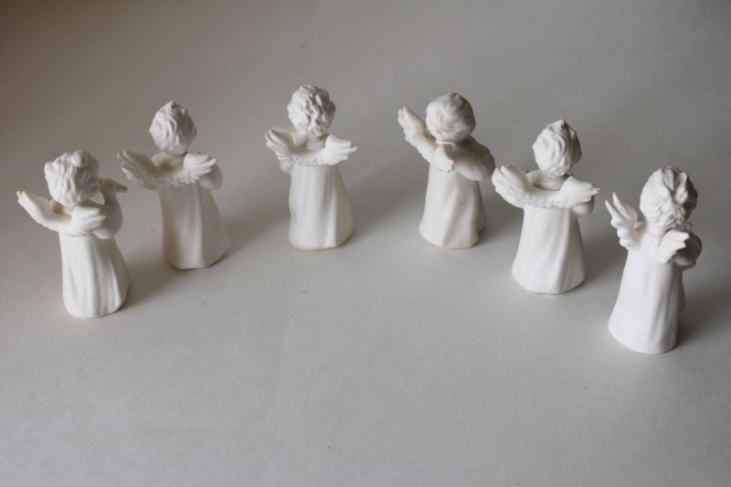photo of Goebel W Germany all white bisque china angels w/ musical instruments, vintage figurines #9