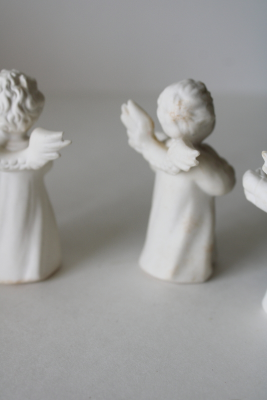 photo of Goebel W Germany all white bisque china angels w/ musical instruments, vintage figurines #10