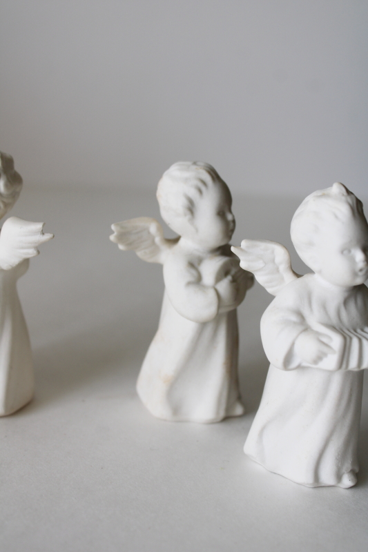 photo of Goebel W Germany all white bisque china angels w/ musical instruments, vintage figurines #11