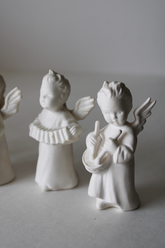 photo of Goebel W Germany all white bisque china angels w/ musical instruments, vintage figurines #12