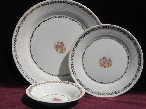 photo of Golden Princess vintage American Limoges china dishes, floral w/laurel #2