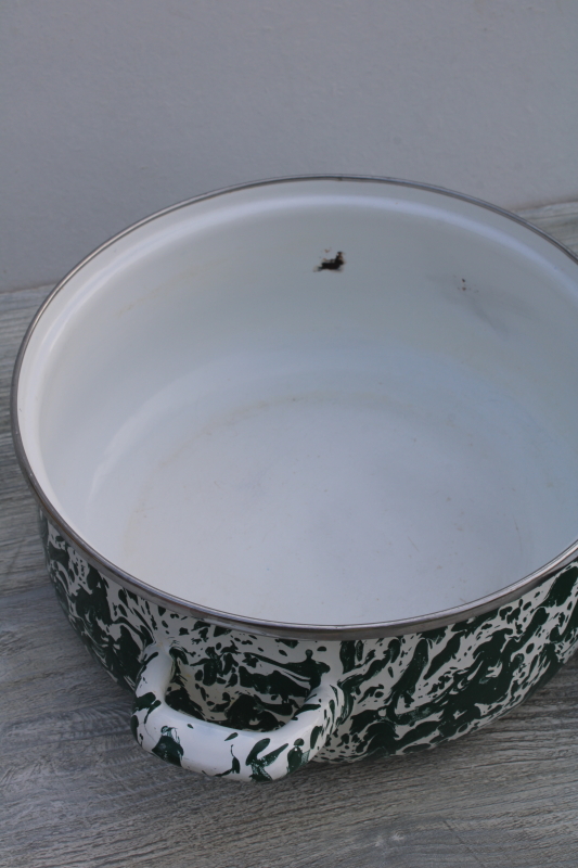 photo of Golden Rabbit splatterware enamel steel dutch oven pot w/ lid, vintage style green white swirl #4