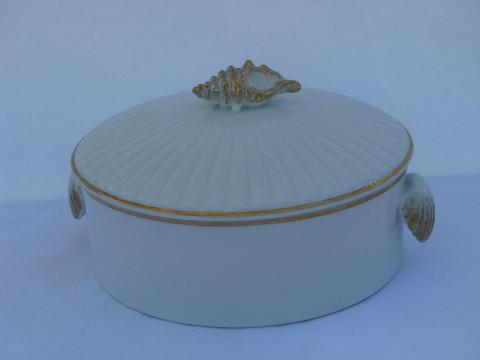 photo of Golden Sea Shell, seashell pattern covered casserole baking dish, Sheffield #1