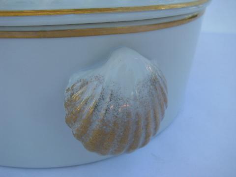 photo of Golden Sea Shell, seashell pattern covered casserole baking dish, Sheffield #4