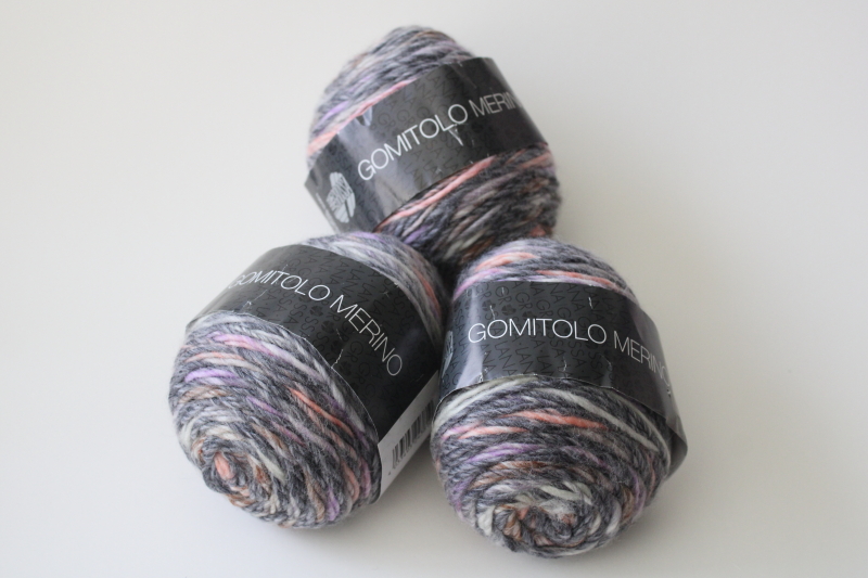photo of Gomitolo Merino Lana Grossa 100% wool yarn, three balls gray lavender pink color 013 discontinued  #1