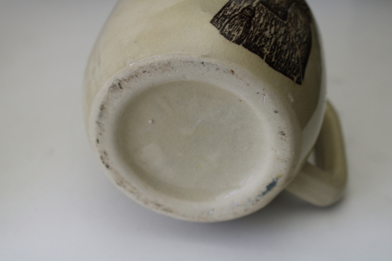 photo of Good Luck kitchen witch print stoneware pottery pitcher, 1980s vintage  #4