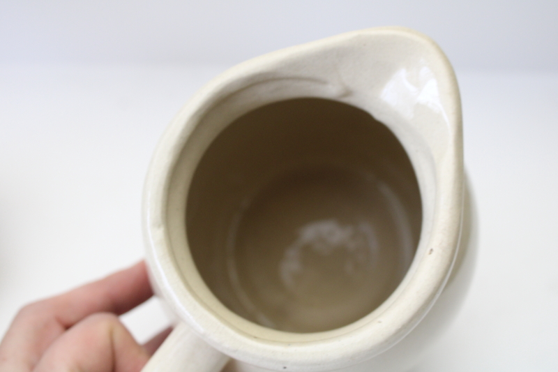 photo of Good Luck kitchen witch print stoneware pottery pitcher, 1980s vintage  #6