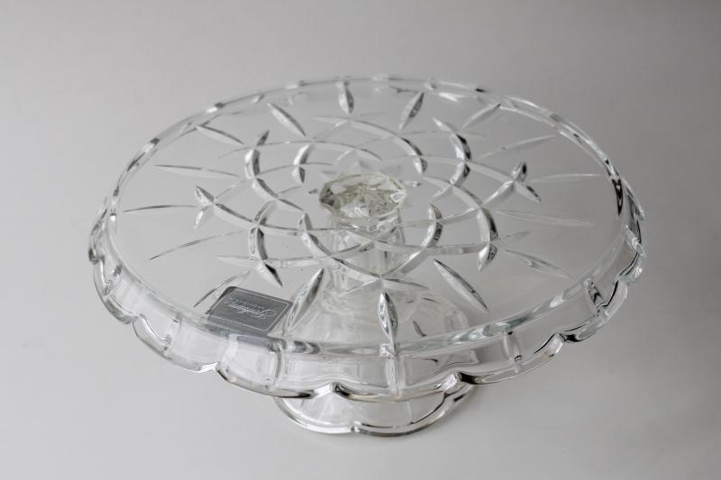 photo of Gorham Lady Anne cake stand, heavy crystal cake plate, mint condition w/ label #1