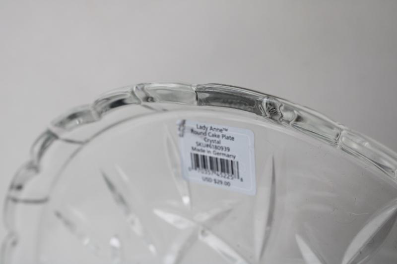 photo of Gorham Lady Anne cake stand, heavy crystal cake plate, mint condition w/ label #4