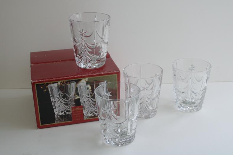 photo of Gorham crystal lowball glasses, Christmas tree Tannenbaum mint in box tumblers set #1