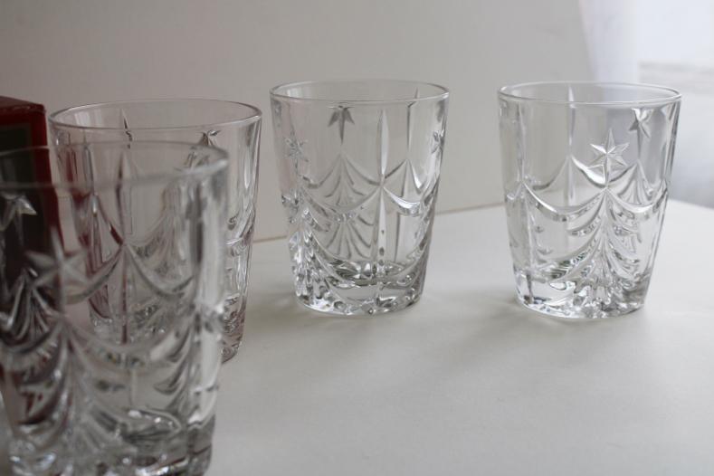 photo of Gorham crystal lowball glasses, Christmas tree Tannenbaum mint in box tumblers set #2