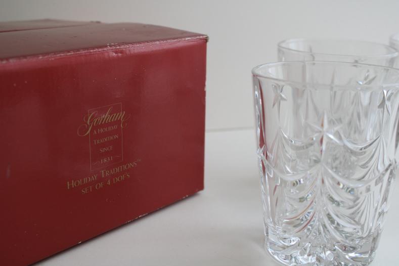 photo of Gorham crystal lowball glasses, Christmas tree Tannenbaum mint in box tumblers set #5