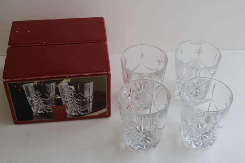 photo of Gorham crystal lowball glasses, Christmas tree Tannenbaum mint in box tumblers set #6