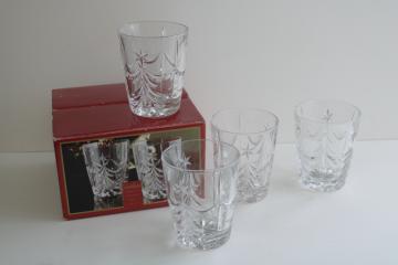 catalog photo of Gorham crystal lowball glasses, Christmas tree Tannenbaum mint in box tumblers set