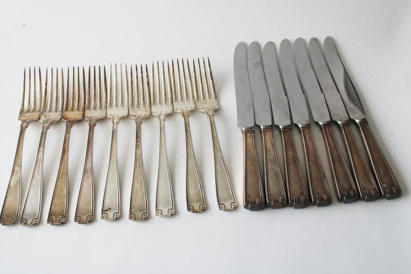 photo of Gorham sterling silver Etruscan pattern vintage 1913, lot dinner forks & knives #1