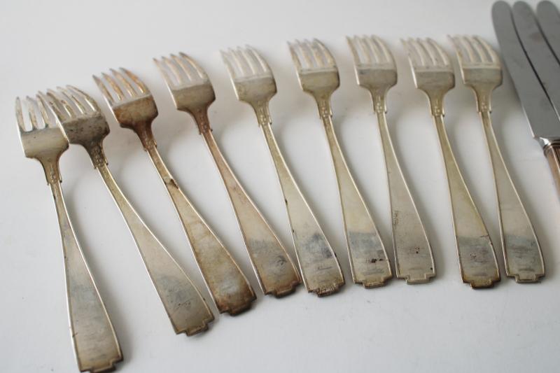 photo of Gorham sterling silver Etruscan pattern vintage 1913, lot dinner forks & knives #10