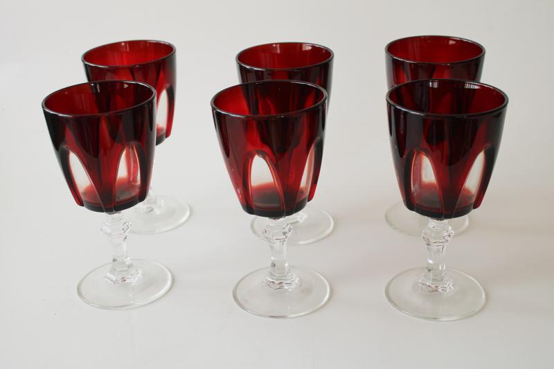 photo of Gothic arches vintage Cris d'Arques ruby red / crystal wine glasses set of 6 #1