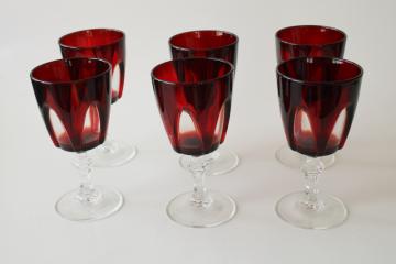 catalog photo of Gothic arches vintage Cris d'Arques ruby red / crystal wine glasses set of 6