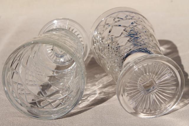 photo of Gothic pattern glass peanut butter glasses, 50s vintage Hazel Atlas footed tumblers #5