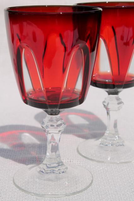 photo of Gothic pattern ruby red cut to clear wine glasses water goblets Cristal d'Arques France #2