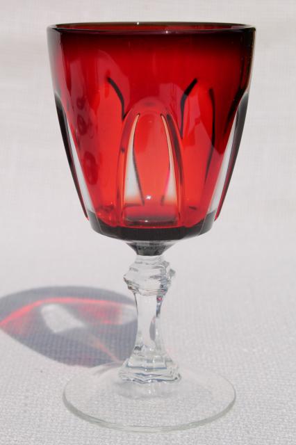 photo of Gothic pattern ruby red cut to clear wine glasses water goblets Cristal d'Arques France #3